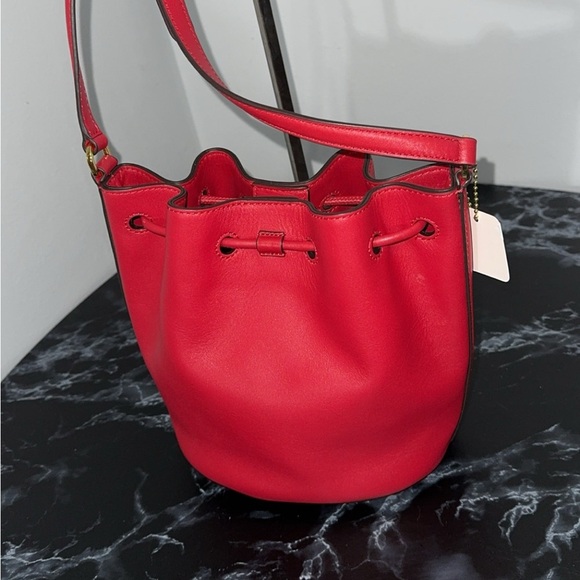 LAUREN RALPH LAUREN Andie Medium Leather Red Drawstring Bag AUTHENTIC NEW - Picture 8 of 12